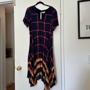 HD in Paris (Anthropologie brand) navy/pink/green midi dress